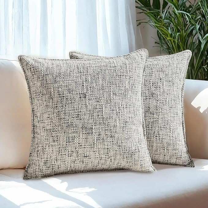 HAUSSY Black Throw Pillow Covers 26x26 Set of 2 Chenille Tweed Textured Decorative Couch Lumbar Pillow Covers Neutral Modern Pillow Cases for Sofa Bed Living Room Decor