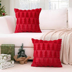 OTOSTAR Set of 2 Xmas Soft Plush Short Wool Velvet Decorative Throw Pillow Covers Square Luxury Style Cushion Case Pillow Shell for Sofa Bedroom Christmas Tree Red, 28x28 Inch