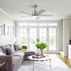 YUHAO 48 Inch Brushed Nickel Ceiling Fan with Light and Remote Control.Noiseless,Dimmable, 3CCT,6 Speeds Reversible, Modern DC Ceiling Fans for Indoor Use