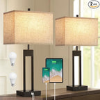 25.5’’ Nightstand Table Lamps for Bedrooms Set of 2, Bedside Lamp with USB C+A, 3 Colors Changeable Living Room Lamps for End Tables, Modern Night Stand Lamps for Bed Side Guest Room Office Reading