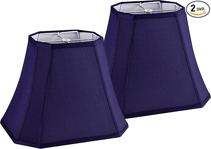 GO&SO Rectangular Blue Lamp Shades Square Cut Corner, 8x14x11 Inch Medium Table Lamp Shades, Natural Faux Silk Handcrafted, Easy Assembly Required (Set of 2) Medium Lampshade Replacement Modern