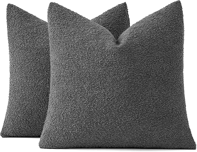 MIULEE 20x20 Inch Decorative Pillow Covers for Couch Bed Set of 2 Textured Boucle Neutral Winter Throw Pillows Dark Gray Accent Solid Cushion Pillowcases Sofa Livingroom Home Decor