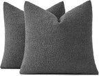 MIULEE 22x22 Inch Decorative Euro Sham Throw Pillows for Bed Set of 2 Textured Boucle Neutral Winter Throw Pillow Covers Dark Gray Accent Solid Euro Couch Pillowcases Sofa Livingroom Home Decor
