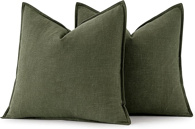 MIULEE Decorative Linen Euro Sham Pillow Covers 26x26 Dark Olive Green Boho Farmhouse Neutral Christmas Couch Throw Pillows for Bed Pack of 2 Accent Modern Pillowcase Sofa Livingroom Home Decor