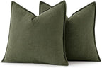 MIULEE Decorative Linen Pillow Covers 16x16 Inch Dark Olive Green Boho Farmhouse Neutral Christmas Couch Throw Pillows for Bed Pack of 2 Accent Modern Pillowcase Sofa Livingroom Home Decor