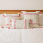 Boho Throw Pillow Covers 20x20 Set of 2 Woven Tufted Farmhouse Pillows Cover with Tassels Textured Striped Cushion Case Neutral Pillow Cases Decorative Pillowcase for Sofa, Couch, Bed, Pink