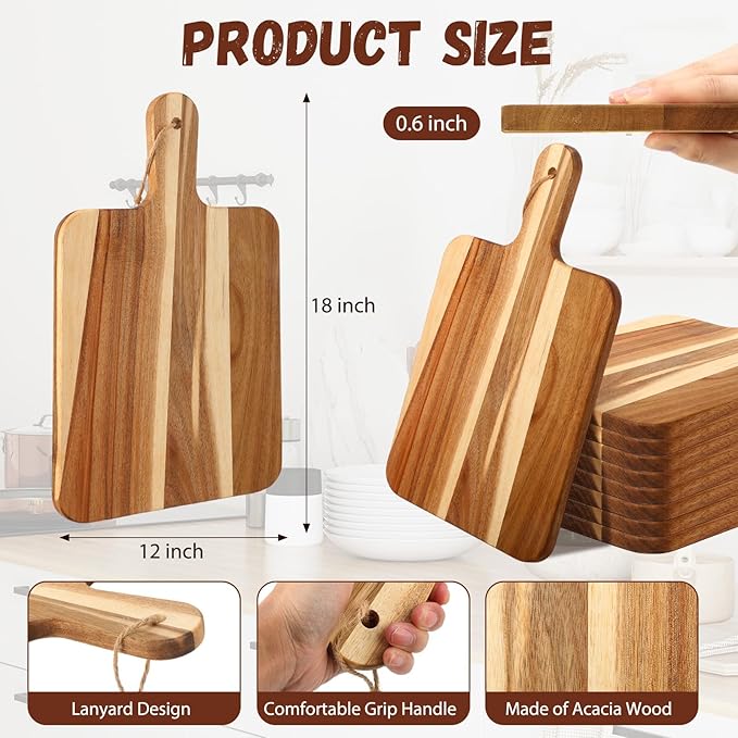 Geetery 16 Pcs Acacia Wood Cutting Board Bulk Kitchen Wooden Chopping Boards with Handle Serving Tray Charcuterie for Pizza, Bread, Cheese, Fruit, Vegetables Housewarming Gift (16 x 10 Inch)