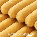 Pallene Faux Fur Plush Throw Pillow Covers 16x16 Set of 2, Luxury Soft Fluffy Striped Decorative Pillow Covers for Sofa, Couch, Living Room, Mustard Yellow