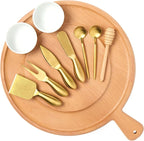 Charcuterie Board Set - Round Solid Wood Cheese Board for Serving with Accessories - House Warming Gifts for New Home, Bridal Shower & Wedding Gift, Birthday Gifts for Women