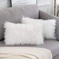 WLNUI Set of 2 White Christmas Decorative Lumbar Fluffy Pillow Covers New Luxury Series Merino Style Faux Fur Throw Pillow Covers Fuzzy Cushion Case for Sofa Bedroom Living Room Home Decor 12x20 Inch