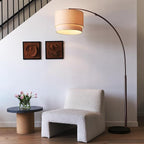 Brightech Mason Arc Floor Lamp - Modern Corner Standing Lamp with Unique Hanging Drum Lamp Shade for Living Room - Bright Overhead, Curved Hanging Light for Bedroom. Library, Den - Bronze