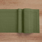 Solino Home Linen Olive Table Runner 132 Inches Long - 100% Pure Linen Extra Long Table Runner 14 x 132 Inch for Fall, Autumn, Thanksgiving - Classic Hemstitch