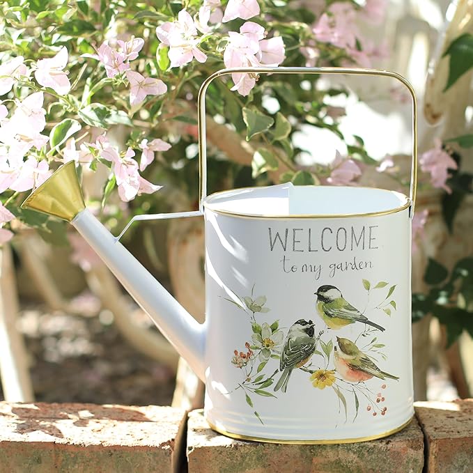 Metal Watering Can with Handle Rustic Farmhouse Watering Can Flower Pot Decorative Planter for Indoor Outdoor Garden Balcony Courtyard (White)