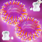 2 Pack Halloween String Lights Battery Operated with Timer, 66FT 200 LED Waterproof Orange and Purple Lights, Twinkle Fairy Light with 8 Modes for Indoor & Outdoor Party Bedroom Halloween Decorations
