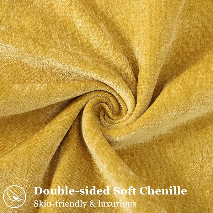 decorUhome Couch Throw Pillow Covers 18x18 Set of 2, Decorative Soft Euro Neutral Chenille Pillow Covers with Elegant Design for Sofa Bed Living Room Home Decor, Mineral Yellow