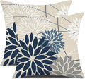 Blue and Gray Floral Pillow Covers 20x20 Set of 2 Outdoor Waterproof White Colored Decorative Throw Pillows Summer Pillowcase Polyester Cushion Case Decor for Couch Patio Funiture Garden Porch 01B20