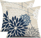 Blue and Gray Floral Pillow Covers 18x18 Set of 2 Outdoor Waterproof White Colored Decorative Throw Pillows Summer Pillowcase Polyester Cushion Case Decor for Couch Patio Funiture Garden Porch 01B18