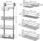 Orimade Shower Caddy Adjustable Height 4 Tier Silver,Bathroom Hanging Over the Door Organizer Shelf Rustproof with 4 Hooks,Shower Basket with Soap Holder and Suction Cup