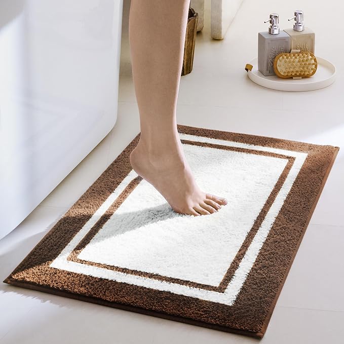 GRANNY SAYS Microfiber Bathroom Rugs Non Slip Washable, Water Absorbent Bath Mats for Tub, Soft Bath Mats for Bathroom Floor & Shower, Bath Rug, 16" x 24", Brown Bath Rugs