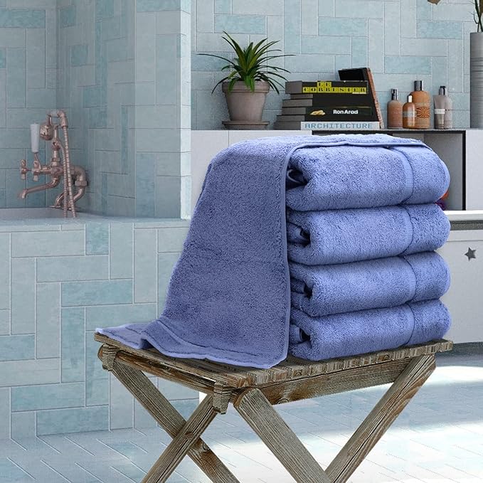 Luxury Hotel & Spa Collection Highly Absorbent, Quick Dry 100% Turkish Cotton 700 GSM, Eco Friendly Towel, for Bathroom Dobby Border Soft Bath Towel Set 27 X 54 -Wedgewood, Bath Towels - Set of 4