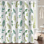 Green Leaves Shower Curtain, Watercolor Plant Floral Eucalyptus Leaf Bathroom Shower Curtain Sets, Botanical Decor Rustic Nature Art Boho Fabric Bath Curtain with Hooks 72x72 Inch