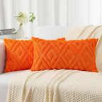 Pallene Orange Throw Pillow Covers 12x20 Set of 2, Soft Plush Faux Fur Decorative Lumbar Couch Pillow Covers for Sofa Bed Living Room Pillow Cases with 3D Diamond Pattern