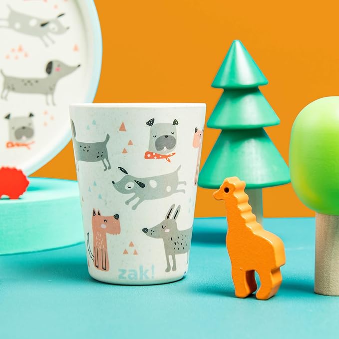 Zak Designs Kids Dinnerware Set 3 Pieces, Durable and Sustainable Melamine Bamboo Plate, Bowl, and Tumbler are Perfect For Dinner Time With Family (Dog)
