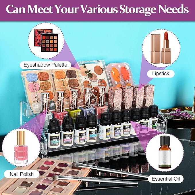 JessLab Nail Polish Organizer, 3-Tier Acrylic Display Sunglasses Organizer Essential Oils Holder Makeup Organizer Sunglass Display Rack - Clear