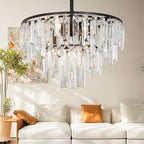 Black Modern Round Top K9 Crystal Chandelier Lighting Fixture, 6 Lights Round K9 Crystal Adjustable Hanging Lamp for Dining Room Bedroom Living Room,Hallway,Bar,Kitchen W17'