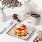 Herogo Stoneware Plates and Bowls Sets for 4, 12 Pieces Modern Square Dinnerware, Reactive Glaze Dishes Set for Kitchen, Chip Resistant, Microwave & Dishwasher Safe, Cream Khaki