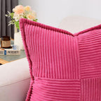 HAUSSY Hot Pink Throw Pillow Covers 20x20 Inch Set of 2,Soft Solid Corduroy Striped/Wide Bordered,Valentine Decor Pillows,Spring Home Decorations for Couch,Bed
