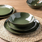 AmorArc Ceramic Dinnerware Sets,Handmade Reactive Glaze Stoneware Plates and Bowls Set,Highly Chip and Crack Resistant Dishware | Dishwasher & Microwave Safe Dishes,Service for 4(12Pcs)