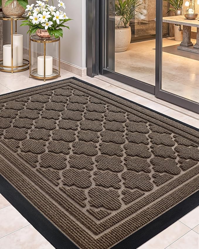 Color&Geometry Large Front Door Mat Outside Entrance, Heavy Duty Non Slip Low Profile Doormat for Entryway, Trap Dirt and Moisture Welcome Mats All-Weather, Easy Clean, Patio, Garage, 36"x60" Brown