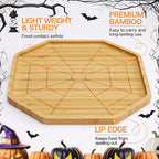 WILLKOMMEN Halloween Charcuterie Board, Spider Web Shaped Serving Tray, Bamboo Serving Platter 10" x 9" for Party Child Spooky Cheese Plate Appetizer Board for Snacks, Candy, Cookies
