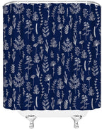 Navy Blue Floral Shower Curtain Rustic Flower Farmhouse Plant Cute Leaves Retro Botanical Vintage Bathroom Curtain Set with Hooks(59" Wx70 H)