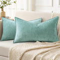 decorUhome Couch Throw Pillow Covers 12x20 Set of 2, Decorative Soft Euro Neutral Chenille Lumbar Pillow Covers with Elegant Design for Sofa Bed Living Room Home Decor, Aqua Haze