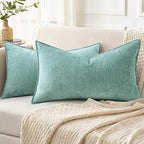 decorUhome Couch Throw Pillow Covers 12x20 Set of 2, Decorative Soft Euro Neutral Chenille Lumbar Pillow Covers with Elegant Design for Sofa Bed Living Room Home Decor, Aqua Haze