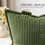 MIULEE Decorative Throw Pillow Covers for Couch Bed Livingroom 18x18 Inch Set of 2 Moss Green Boho Accent Throw Pllows Broadside Striped Patchwork Soft Corduroy Summer Pillowcases