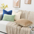 Pallene Faux Fur Plush Throw Pillow Covers 16x16 Set of 2, Soft Fluffy Couch Pillow Covers for Living Room, Navy Blue