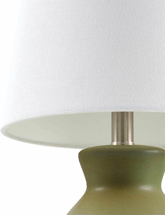 BoutiqueRugs Liliac Boho Ceramic Bedside Table Lamp for Bedroom Nightstand - End Side Lighting for Living Room - Shade Cotton - Green, White - 15" H