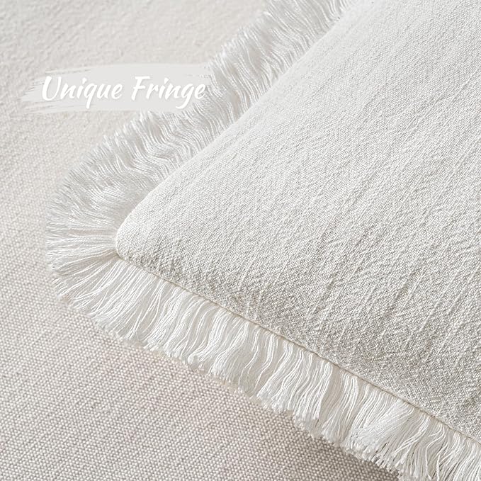 MIULEE Christmas Decorative Throw Pillow Covers Neutral Linen Fringe Throw Pillows Set of 2 White Boho Farmhouse Cushion Covers with Tassels for Couch Sofa Bed Living Room Home Decor 20x20 Inch