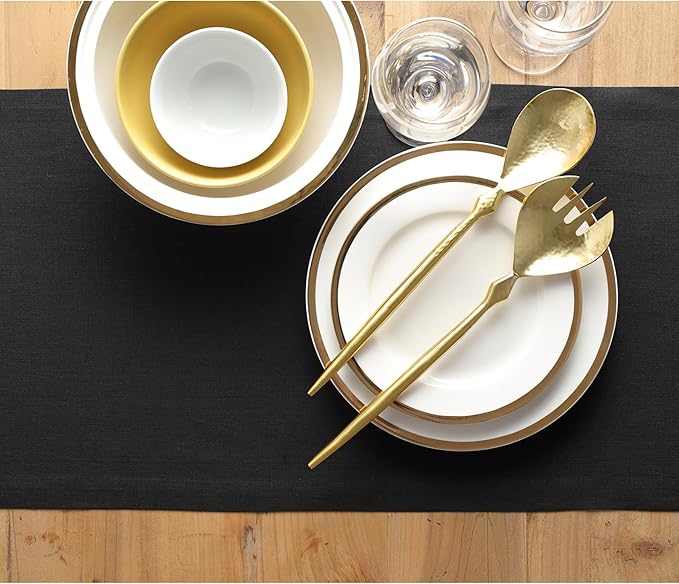 Solino Home Linen Black Table Runner 72 Inches Long - 100% Pure Linen Dining Table Runner 14 x 72 Inch for Fall, Autumn, Halloween, Thanksgiving, Holiday - Fete
