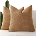 Foindtower Set of 2, Decorative Textured Boucle Throw Pillow Covers Accent Solid Pillow Cases Neutral Soft Couch Cushion Case for Chair Sofa Bedroom Living Room Home Decor 26 x 26 Inch Rust Tobacco