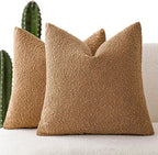 Foindtower Set of 2, Decorative Textured Boucle Throw Pillow Covers Accent Solid Pillow Cases Neutral Soft Couch Cushion Case for Chair Sofa Bedroom Living Room Home Decor 16 x 16 Inch Rust Tobacco