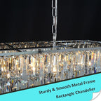 Rectangle Chandeliers for Dining Room Chrome, 32" Modern Rectangular Crystal Chandelier 10 Lights Top K9 Linear Ceiling Pendant Light Fixture for Dining Room Kitchen Table Living Room