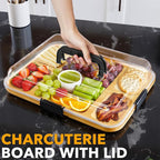 SpaceAid Charcuterie Board with Clear Lid, Portable Travel Cheese Cutting Boards for Picnic Accessories, Bamboo Serving Tray with Lids, House Warming Gifts, Black Handles, 5 Compartments