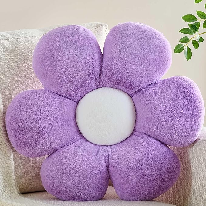 Flower Pillow Purple 15.74 inch Flower Shaped Throw Pillows Daisy Plush Pillow Floor Pillows Seat Cushion Cute Aesthetic Decorative Throw Pillows for Bed Home Sofa Chair Couch Decor
