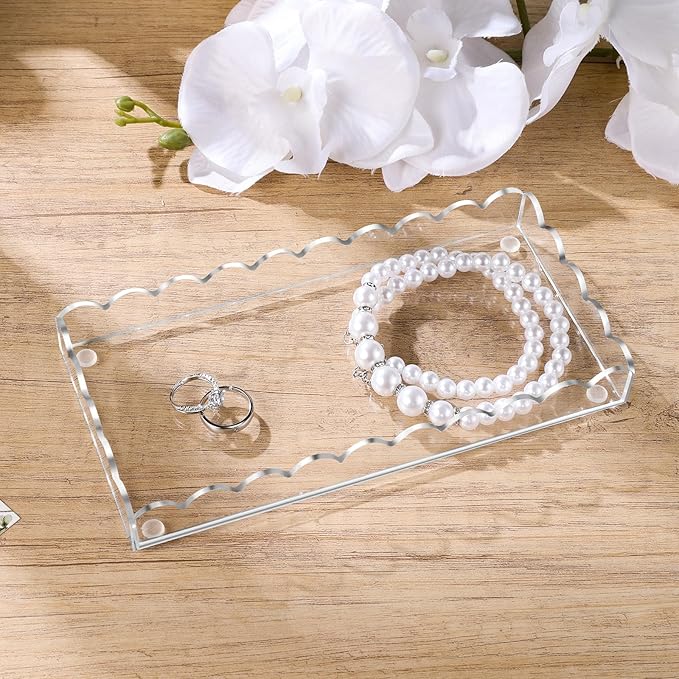 Acrylic Bathroom Vanity Tray 7.9", Soap Dispenser Decorative Scalloped Tray for Bathroom Kitchen Living Room Decor Vanity Perfume