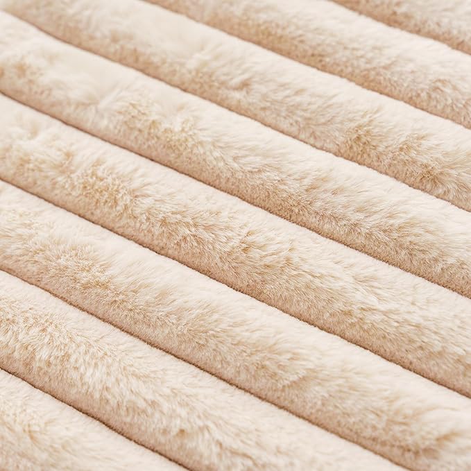 NiNi ALL Faux Fur Plush Throw Pillow Covers Beige 24x24 Inch Set of 2 Decorative Soft Plush Striped Couch Pillow Cover for Sofa Cushion Cases for Couch Bed Home Decor