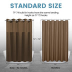 Brown No Hook Shower Curtain with Snap in Liner,230GSM Waffle Weave Shower Curtains for Bathroom,71W x 74H